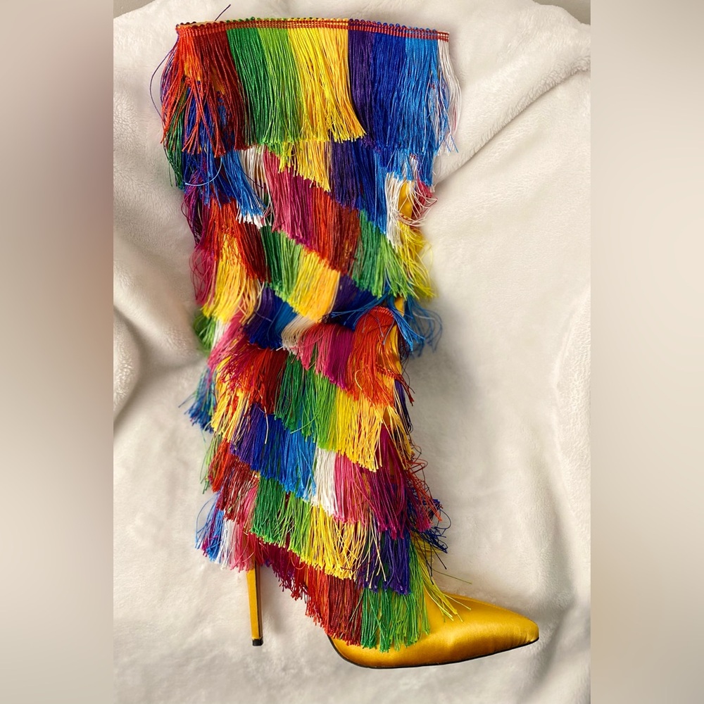 Azalea Wang Pristina Boot with Rainbow Fringe 10 - Picture 7 of 12